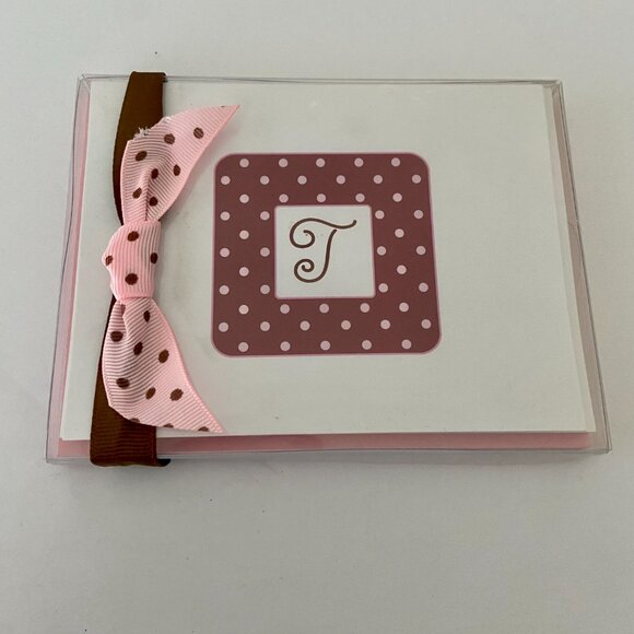 Other - Blank Note cards with Cursive T Initial and Pink Envelopes